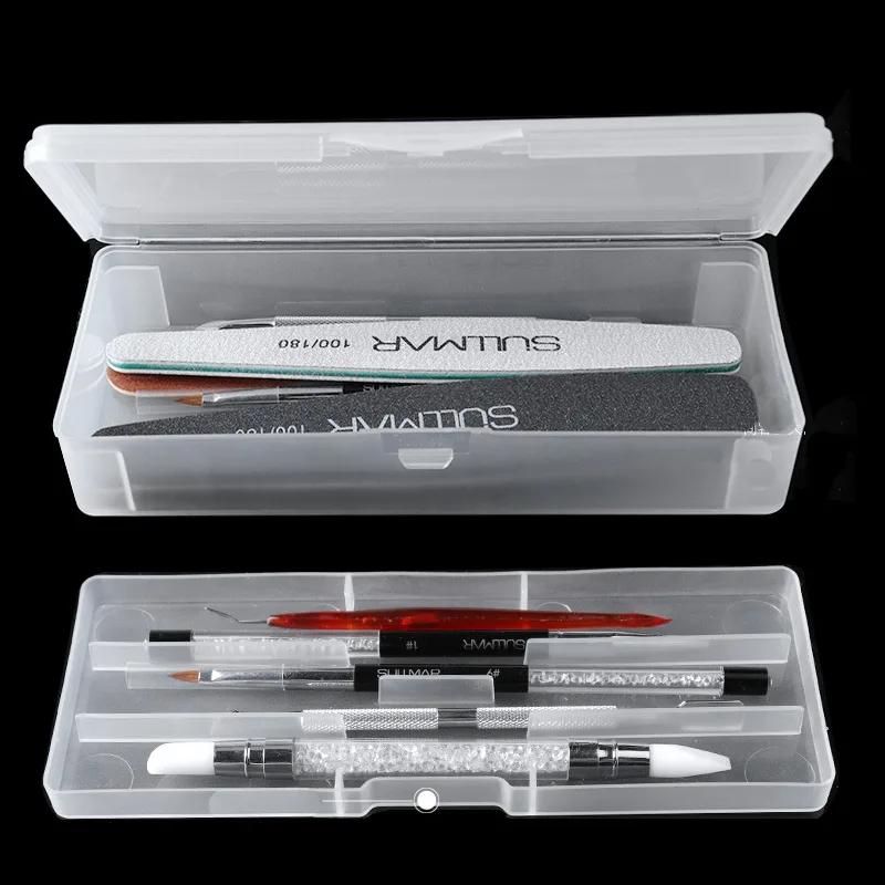 1Pc Rectangle Double-layer Nail Art Tool Empty Storage Box Tweezers Clippers Pens Polishing Nail Buffer Files