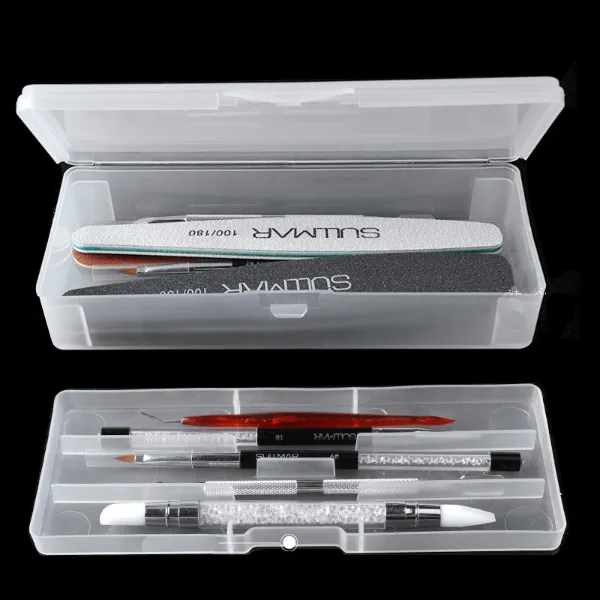 1Pc Rectangle Double-layer Nail Art Tool Empty Storage Box Tweezers Clippers Pens Polishing Nail Buffer Files 