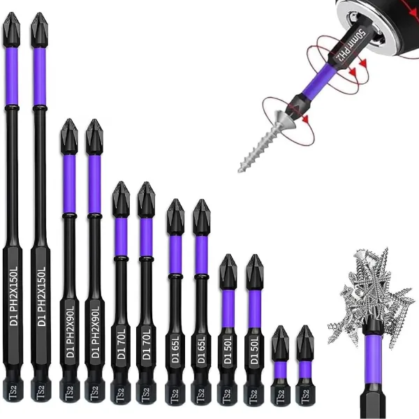 6/12 Pcs Magnetic Screwdriver Bits Non-slip Shockproof Phillips Impact Bits Hex Shank Alloy Steel Bits Suitabl