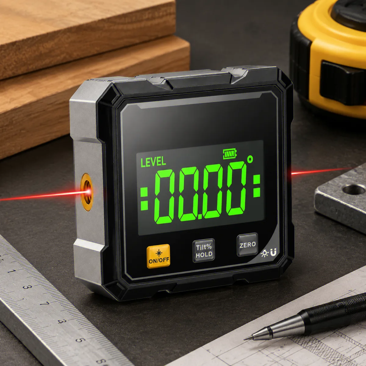 2-Side Magnetic Digital Angle Gauge Laser Electronic Protractor Horizontometer Inclinometer Angle Ruler Slope