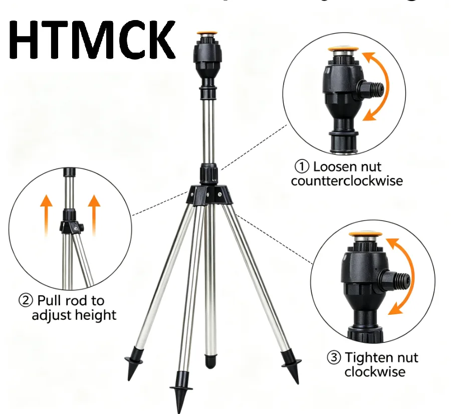 HTMCK Stainless Steel Telescopic Support Tripod 360 Rotatable Garden Sprinkler Head Set Outdoor Lawn Yard Wate