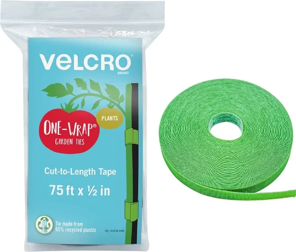 VELCRO Brand Adjustable Plant Ties | 75 ft x 1/2 in Green Garden Tape | Reusable, Cut-to-Length Hook & Loop Pl