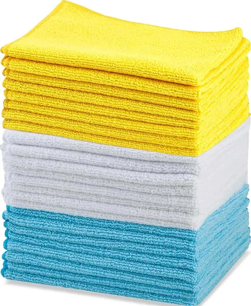 Amazon Basics Microfiber Cleaning Cloths, Ultra Absorbent, Lint Free, Streak Free, Non-Abrasive, Reusable and 