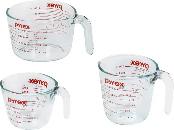 Pyrex Essentials (3-Pack) Glass Measuring Cups Set (1, 2 & 4 Cup)