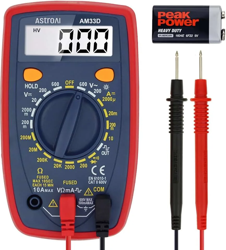 AstroAI Digital Multimeter Tester 2000 Counts with DC AC Voltmeter and Ohm Volt Amp Meter; Measures Voltage, C