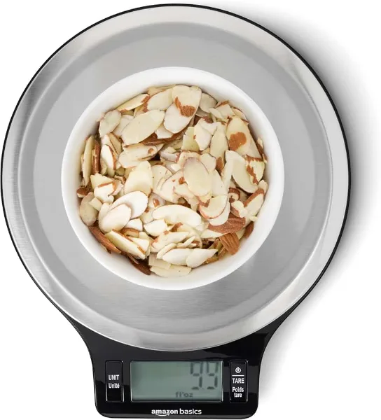 Amazon Basics Digital Kitchen Scale with LCD Display, Tare Function, Multiple Units, Weighs up to 11 Pounds, B