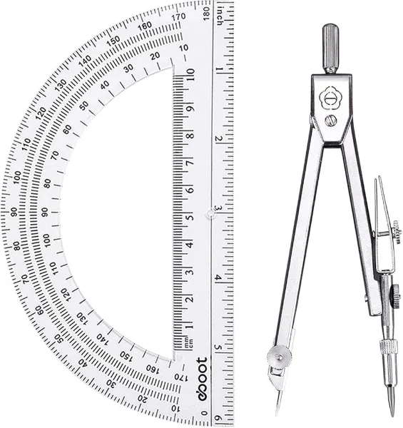 EBOOT Drawing Compass and 6 in Protractor Geometry Set, Clear | Geometry Math Set, Swing Arm Protractor Ruler 
