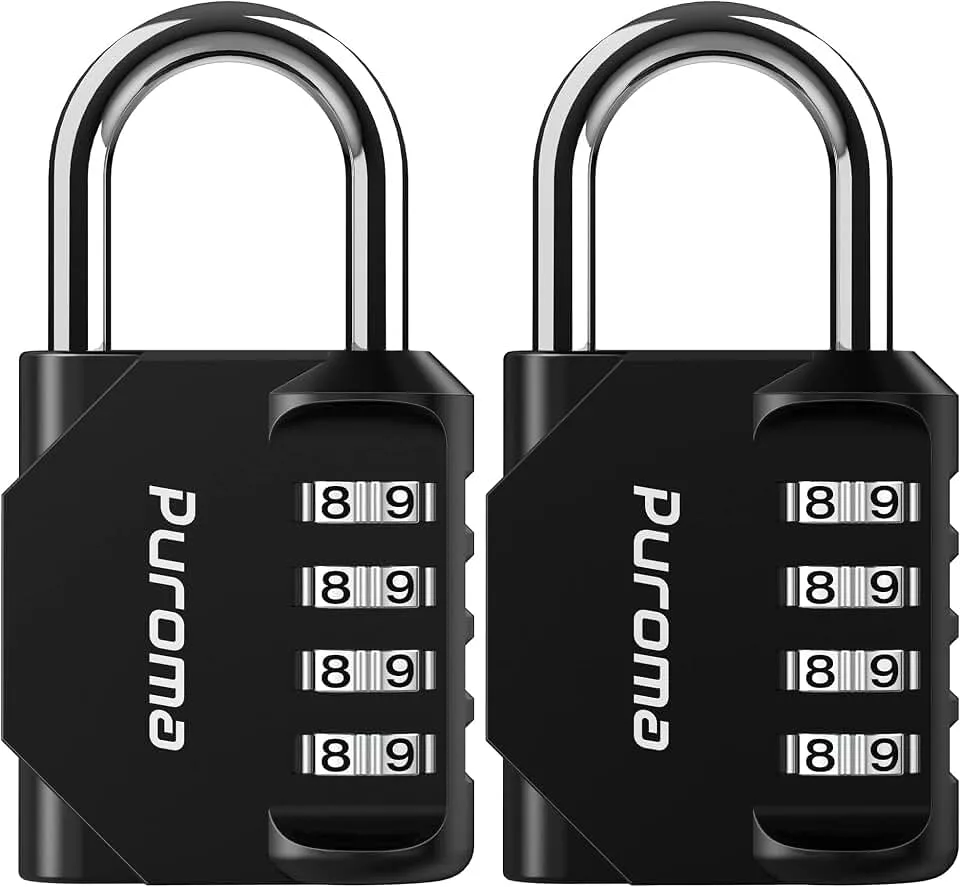 Puroma 2 Pack Combination Lock 4 Digit Padlock for School Gym Locker, Sports Locker, Fence, Toolbox, Case, Has