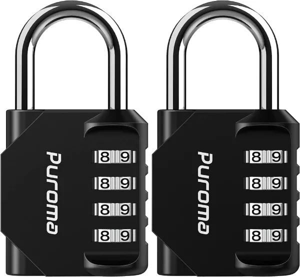 Puroma 2 Pack Combination Lock 4 Digit Padlock for School Gym Locker, Sports Locker, Fence, Toolbox, Case, Has