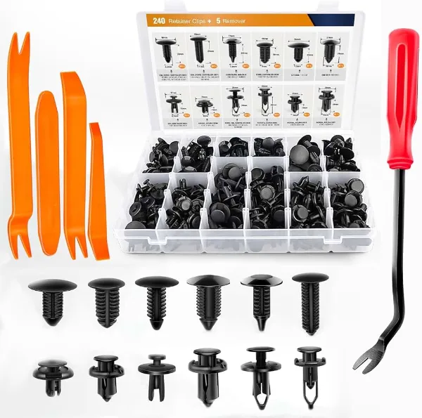 GOOACC 240PCS Bumper Retainer Clips Car Plastic Rivets Fasteners Push Retainer Kit 12 Popular Sizes Auto Push 