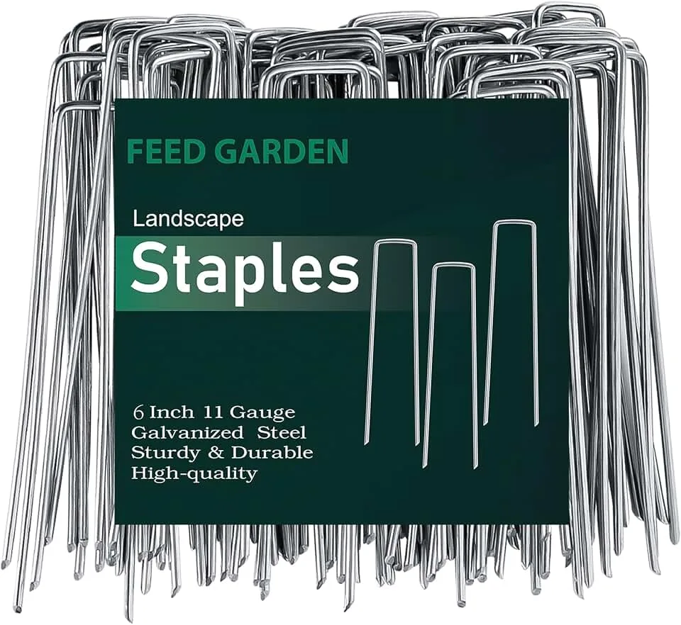 FEED GARDEN 6 Inch 50 Pack Hot-dip Galvanized Landscape Staples Plant Cover Spikes 11 Gauge Tent Stakes Garden