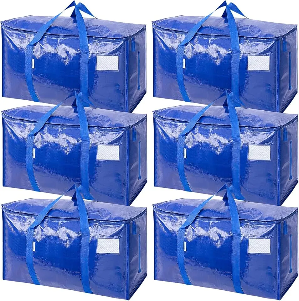 TICONN 6 Pack Extra Large Moving Bags Heavy Duty with Zippers & Carrying Handles, Durable Storage Bags Moving