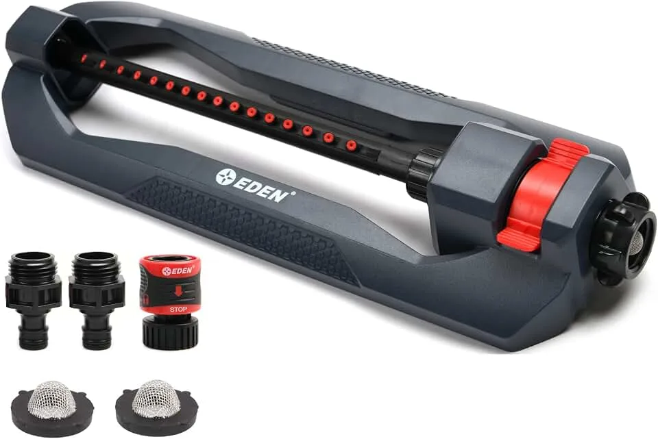 Eden 96213 Weighted Essential Oscillating Sprinkler | Covers Up to 3,600 sq. ft., 16 Precision Nozzles, Adjust