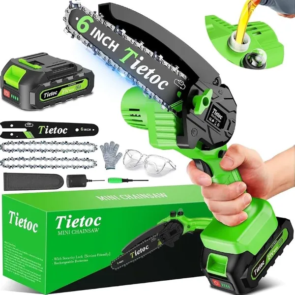 Tietoc Chainsaw 6 Inch Mini Electric Chainsaw Cordless Battery Powered, Hand Held Saw for Wood/Trees Trimming,