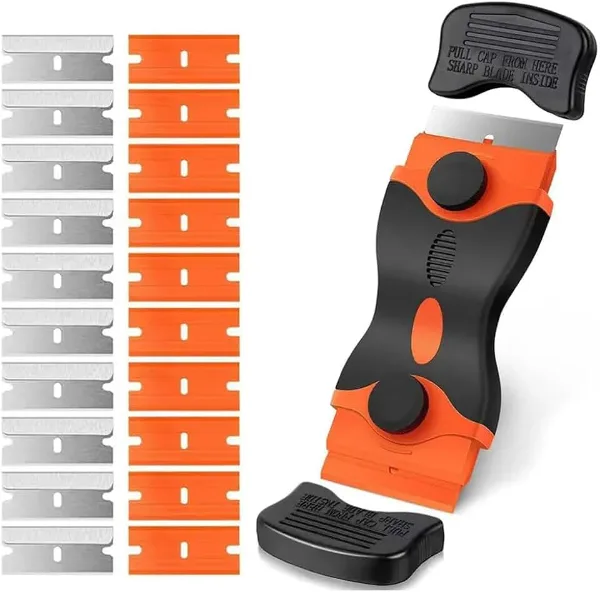 Razor Blade Scraper, 2-in-1 Scraper Tool with 10Pcs Plastic Blades and 10Pcs Metal Blades, Multi-Purpose Clean
